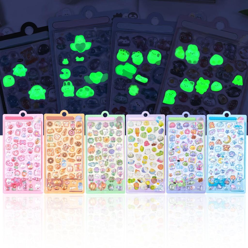 SUOKOMR Cute 3D Stickers 6 Sheets Pack Perfect for Home Cell DIY and Air-Covered Glow-in-the-Dark - - Decoration, Decor, Gifts, Phones, Diaries,