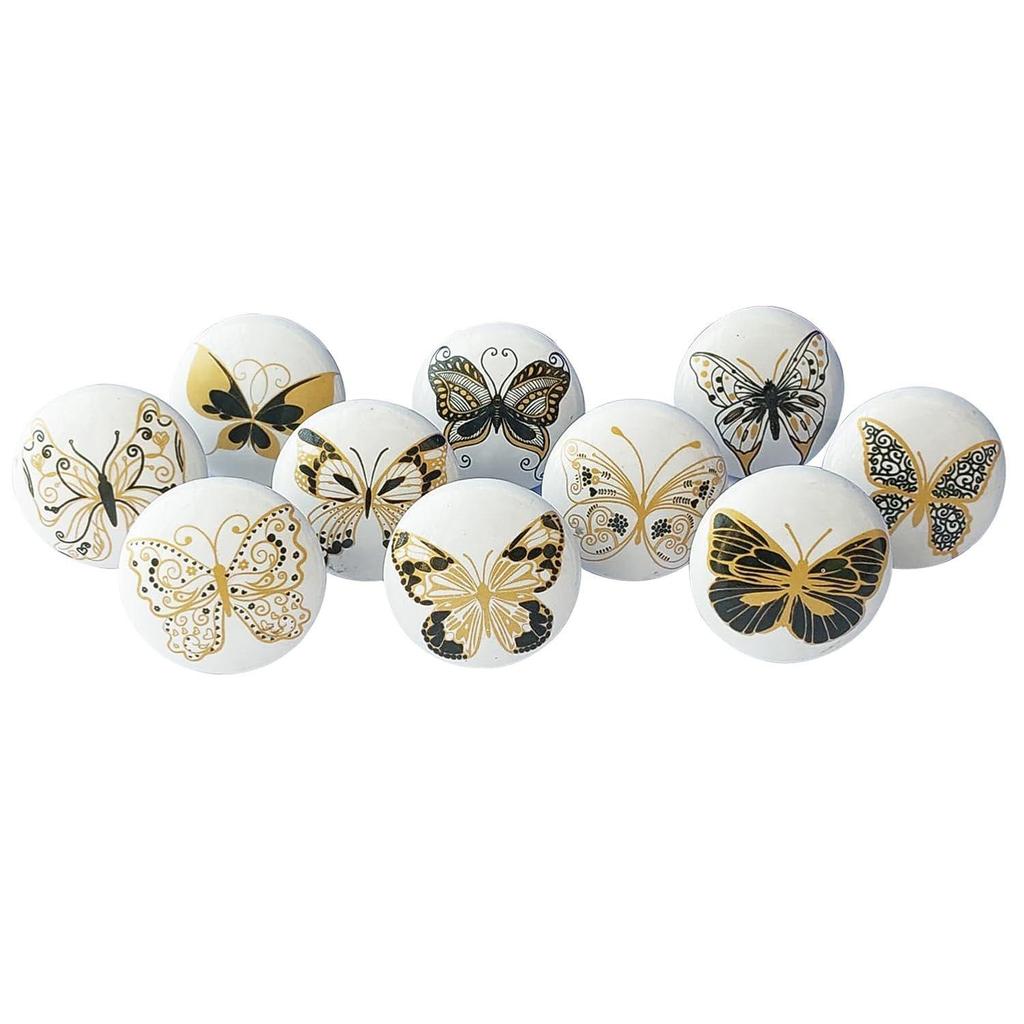 Vintage Golden and Black Painted Ceramic Pull Knobs for Kitchen Cabinet, Door & Drawer, Wardrobe, Cupboard (Set of 10)