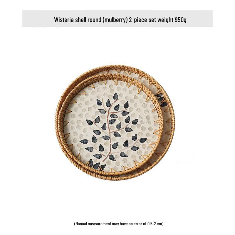 Handmade Rattan Round Light Luxury Tray for Picnic, Fruit, and Candy Storage in the Living Room or Restaurant.