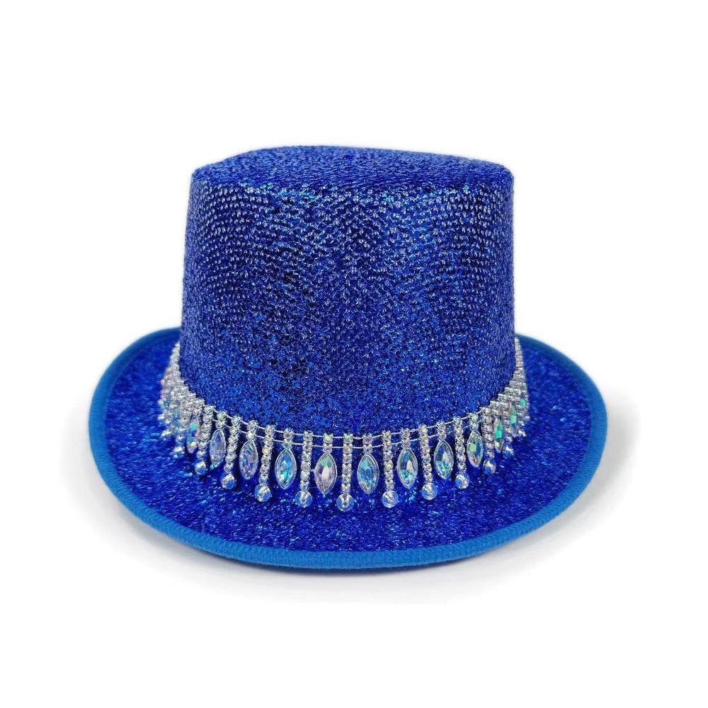 2026 Crystal Jazz Hat Colorful Rhinestone Edge Magician Hat Unisex Roleplaying Tall Hat Party Headwear