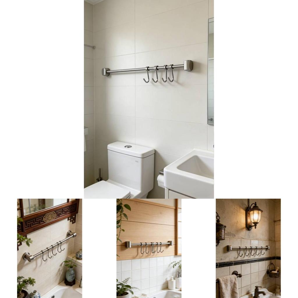 Heavy Duty Stainless Steel Wall Mount Rack With Double Layer Hooks For Kitchen Utensil And Pot Storage