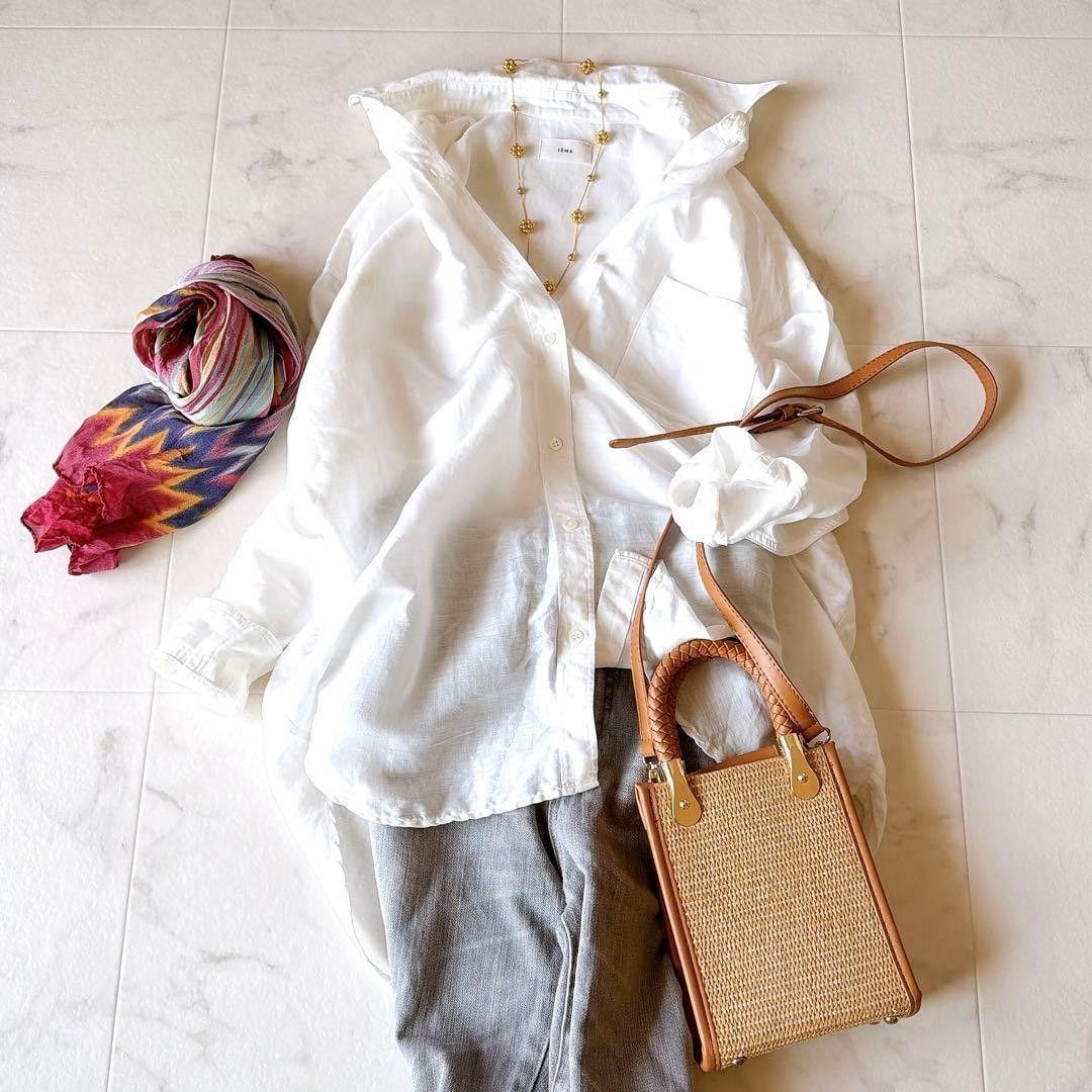 Good condition*IENA Washable linen mixed long sleeve shirt White 36 Hemp Washable linen mixed