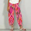 Women Plus Size Loose Printed Cropped Pants Navy Blue Cross Hem With Pockets