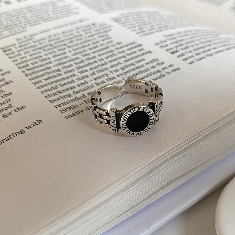 925 Sterling Zilveren Ring voor Vrouwen Meisje Gift Blace Steen Kristal Glazuur Retro Punk Open Sieraden Dropship Groothandel