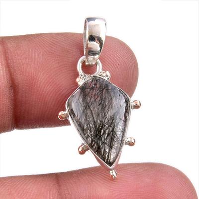 Natural Black Rutile Gemstone 925 Solid Sterling Silver Gift Pendant 1.25" K0k83