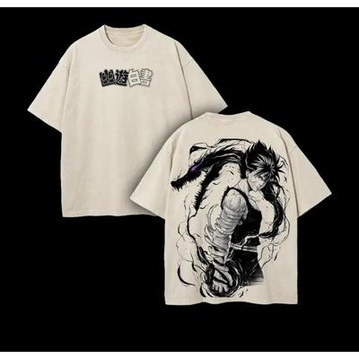 Yuusuke Urameshi Print T-shirt Anime YuYu Hakusho Clothing Men Women Cotton Tshirts Retro Washed T Shirt Harajuku Oversized Tops