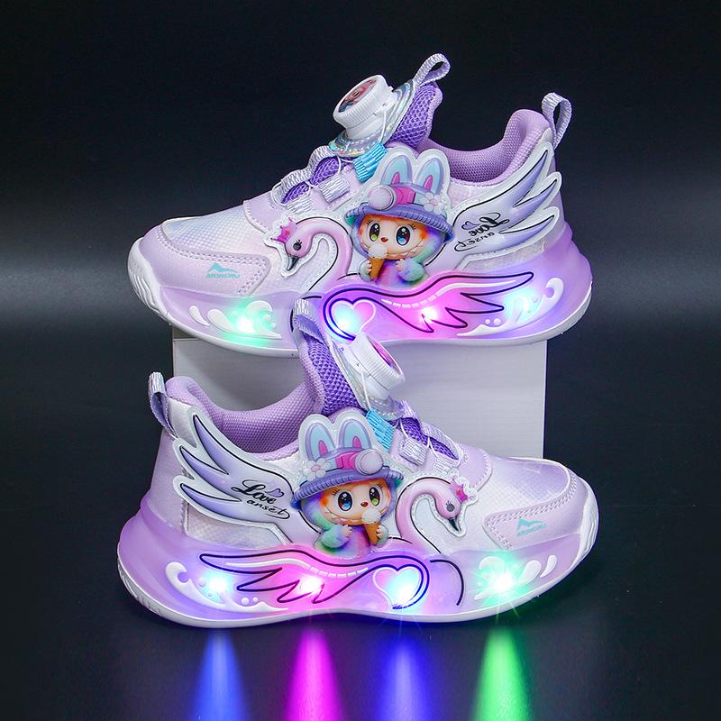 

Светящиеся кроссовки для девочек Labubu, осенняя кожа, дышащие, легкие, мягкая подошва, нескользящие кроссовки для бега 27