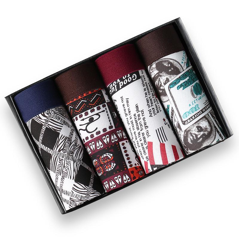 Men's Summer Ice Silk Plus Size Boxer Shorts - High Elastic, Wide Band, Trendy Printed Design