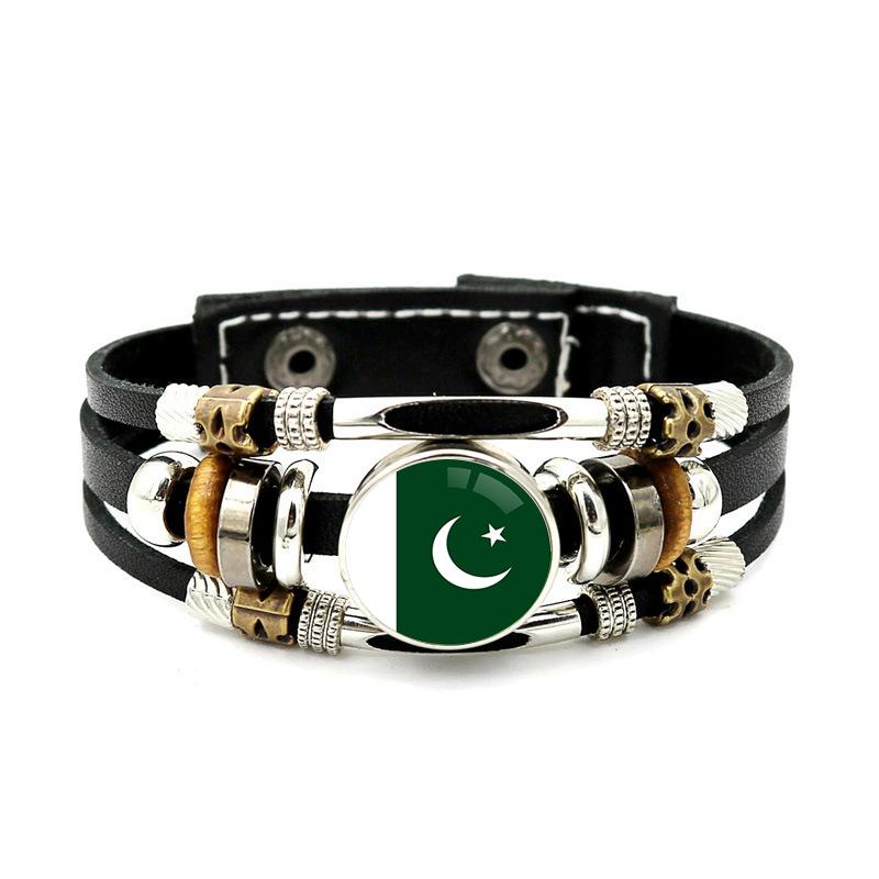 Factory National Country Flag Design Bracelet Crystal Bead Snap Button Sports National Team Jewelry Gift Leather Wrap Bracelet