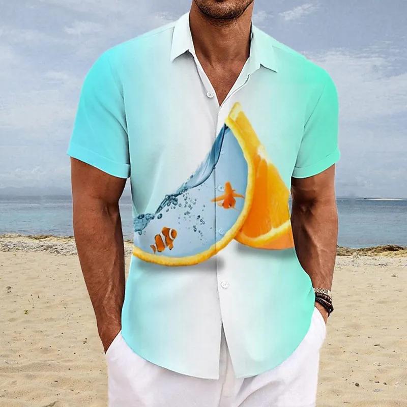 Men's Summer Hawaiian Shirt With Floral Lemon Pattern