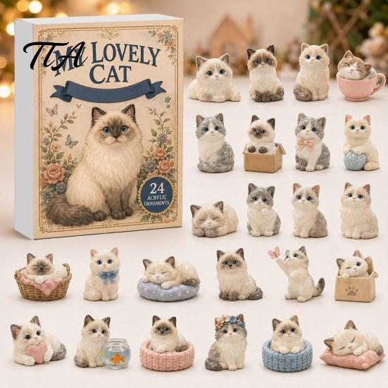Cat Lover Gift Ideas Ragdoll Advent Calendar, Includes 24 Kitten Acrylic Hanging Ornaments, Cute Christmas Calendar 2D Flat Kitty Pendants for