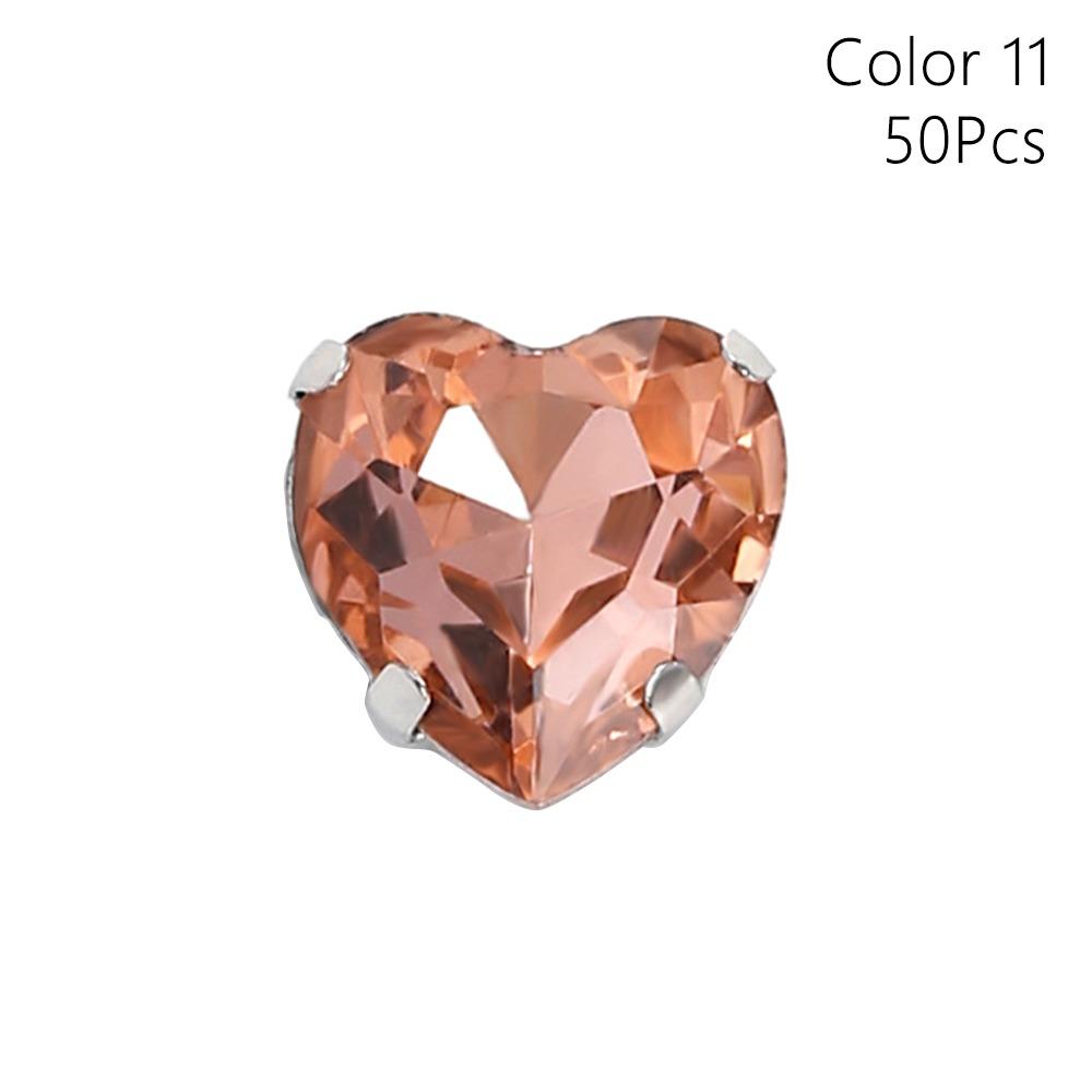 50Pcs/Pack Heart Shape Glitter Sewing Rhinestones Sew On With Silver Claw Glass Crystal Stones 8mm Diamond Beads Ornament