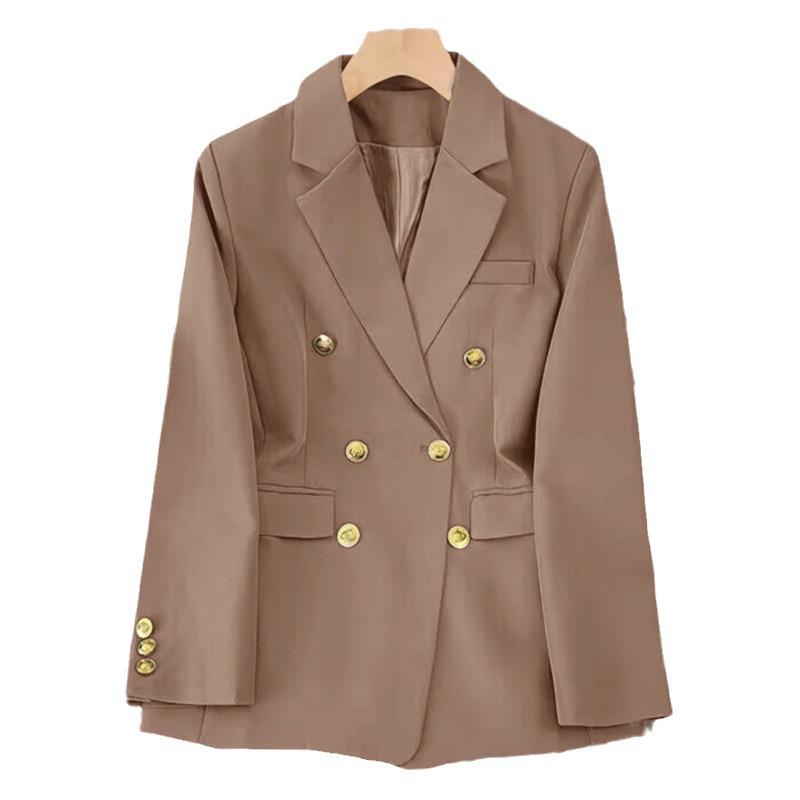 Women's Khaki Double-Breasted Suit Jacket - Spring/Autumn 2025 Street Style, Loose-Fit, Versatile, Casual.