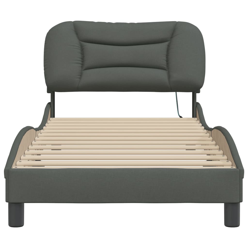 LED Bed Frame without Mattress  Hvar  Dark Grey 90x200 cm Fabric