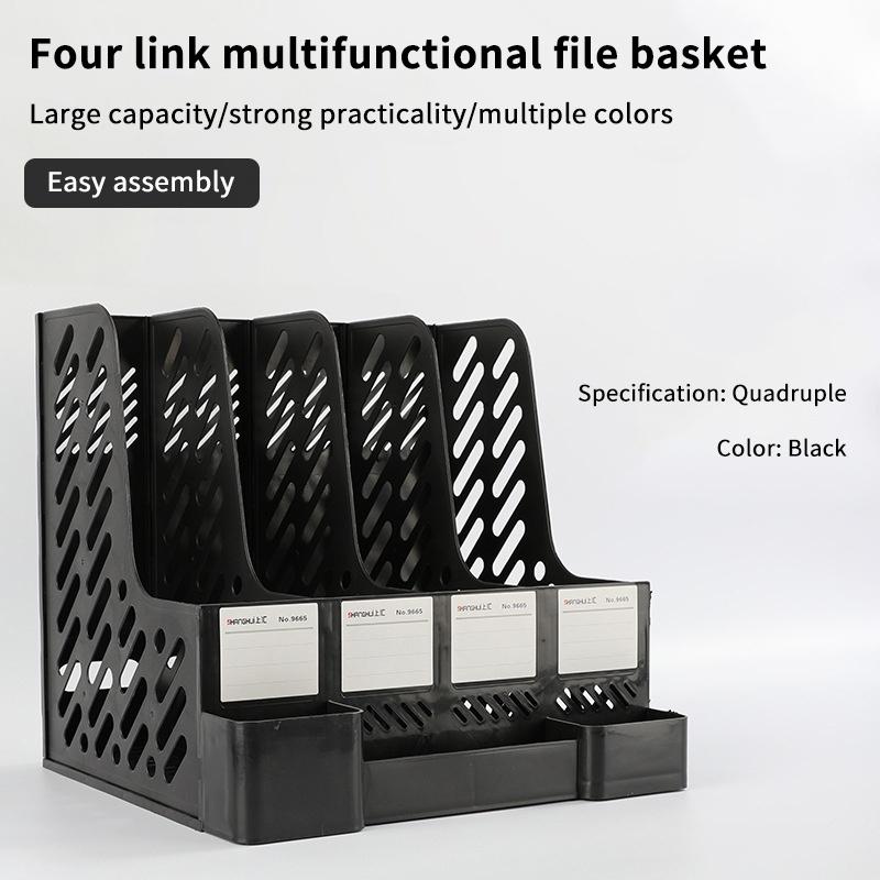4 Column File Rack Holder Durable PP Material Desktop Organizer for Books Stationery Sundries School Office Desktop