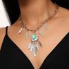 Pack of 2 Ethnic Turquoise Feather Chokers with Antique Alloy Finish Adjustable Length Bohemian Fashion Accessories