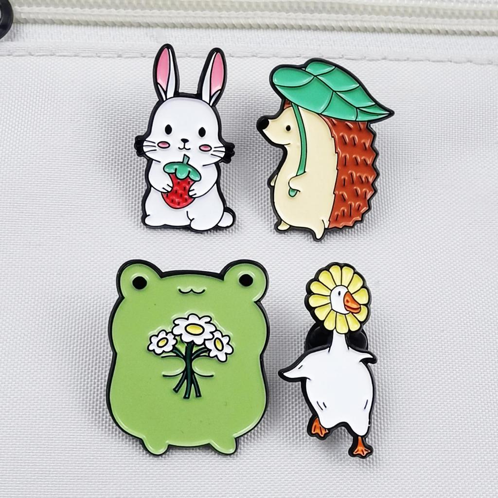 Creative Cute Animal Brooch: Rabbit & Hedgehog Cartoon Pin for Clothes & Hats