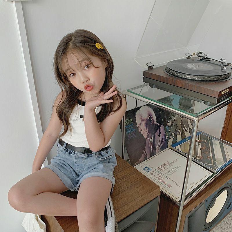 Letní dívčí vesta Miminko Internet Celebrity Dětská osobnost, Trendy korejská verze, Pit Stripe Barevné písmeno Vnější Vesta na nošení