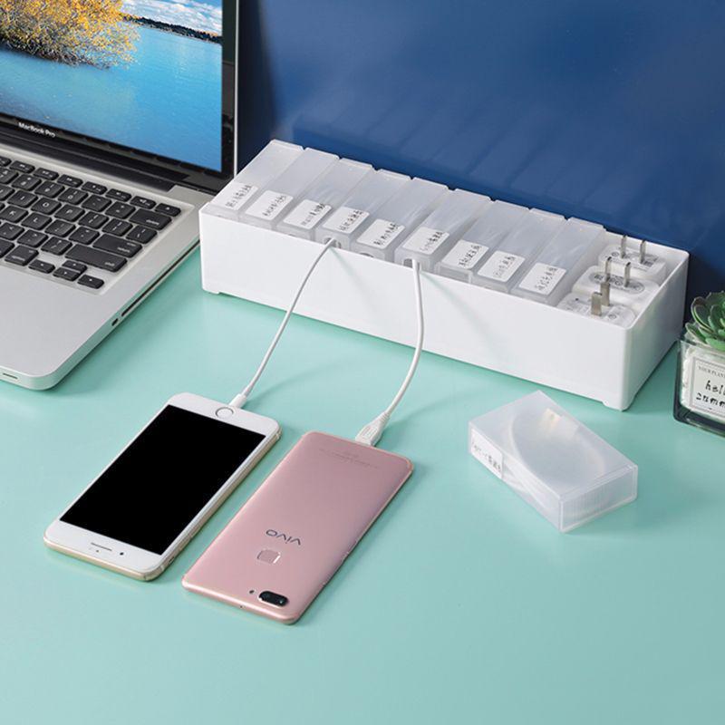 Data Cable Storage Box: Desktop Organizer for Power Cords & Mobile Charging Cables with Drawer Compartments
