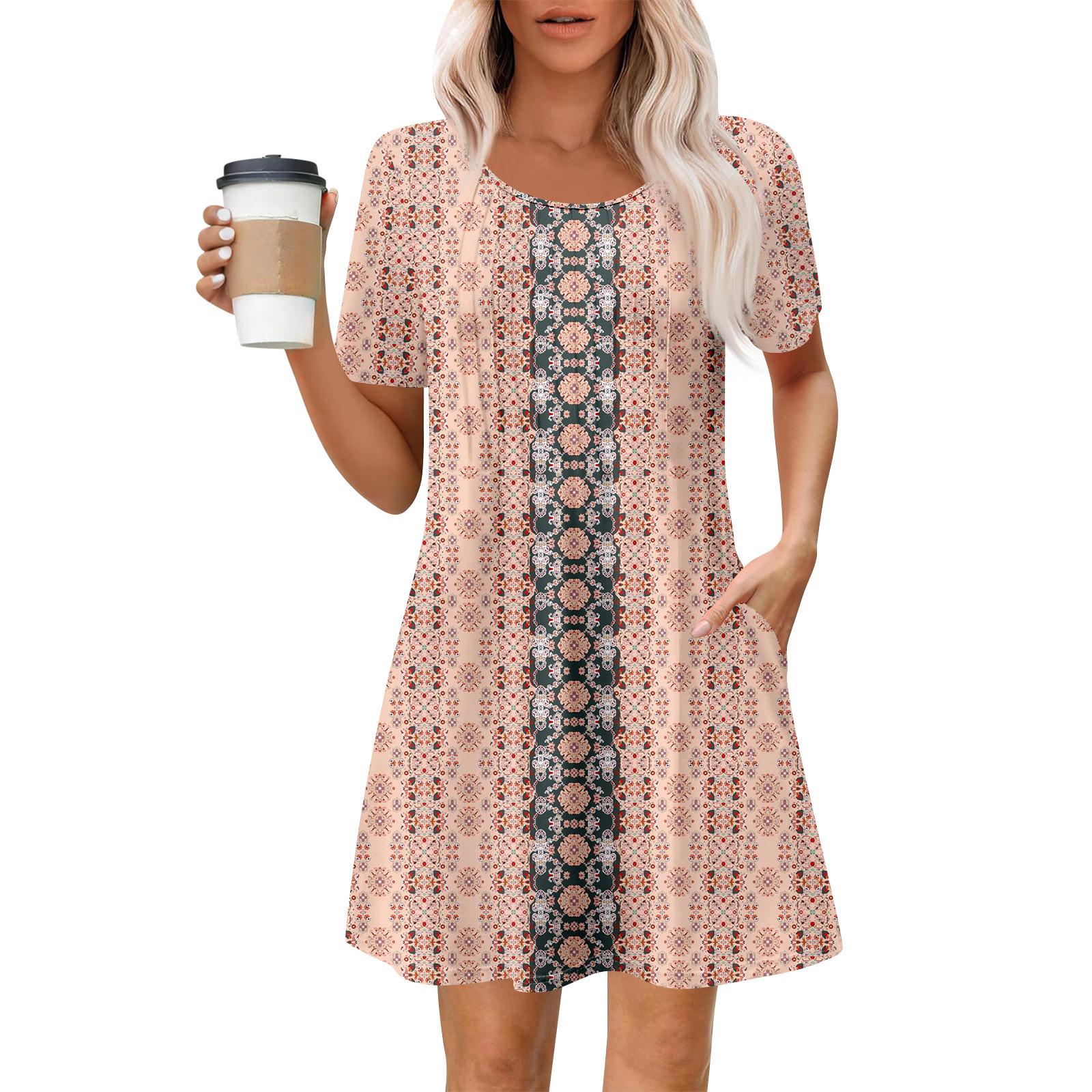 

Женское летнее платье свободного покроя для пляжного отдыха, сарафан с коротким рукавом и круглым вырезом, с карманом, с коротким рукавом, платье-рубашка XL