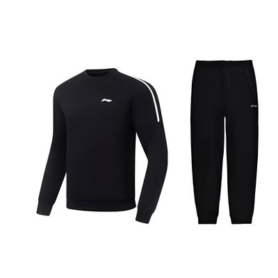 Minimalist Logo Round Neck Long Sleeve Knitted Pullover Sweatshirt Comfortable Fleece Long Pants Casual Sports Suit AWDU915-1+AKLSC99-1