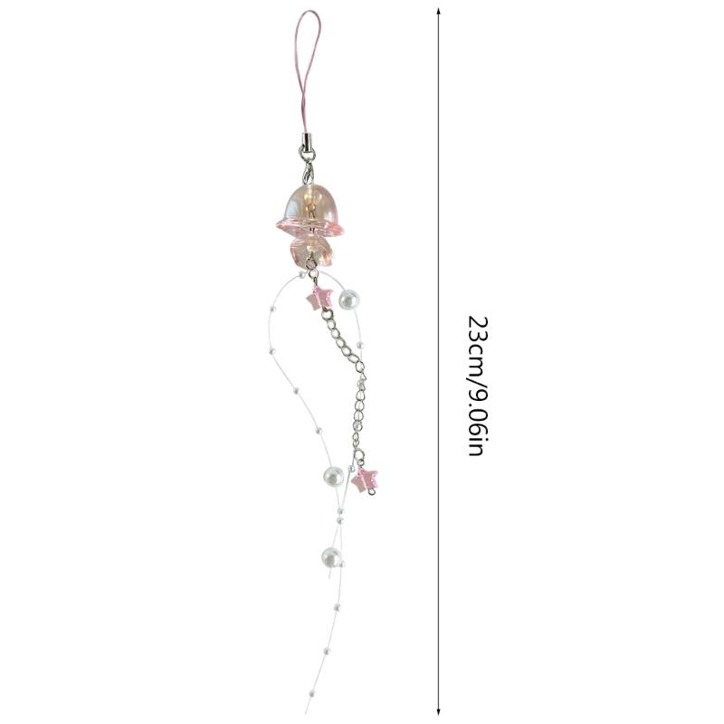 Unique Crystal Jellyfish Pendant Keychain Charming Star Pearl Mobile Phone Chain for Bags Backpack Star Phone Lanyard