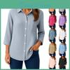 Down Button Womens Shirts 34 Sleeve Casual Collared Shirt Loose Blouses Solid Color Tops With Pocket