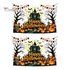 Easy Apply Halloween Decals Happy Wall Stickers, Moonlit Castle Pumpkin Clings, Waterproof Retro Stickers Haunted House for Home Living Room