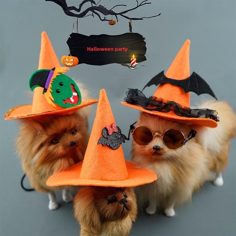 Witch Pet Hat Costume Accessory With Pumpkin And Bat Designs For Wear Halloween