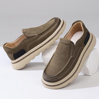 Men's 2025 Autumn Genuine Leather Slip-On Loafers, Vintage Workwear Style, Thick Sole Casual Shoes