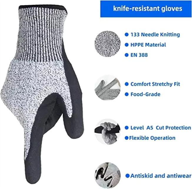 Cut Resistant Work Gloves HPPE Nitrile Coated Hands Anti Cutting Safety for Men
