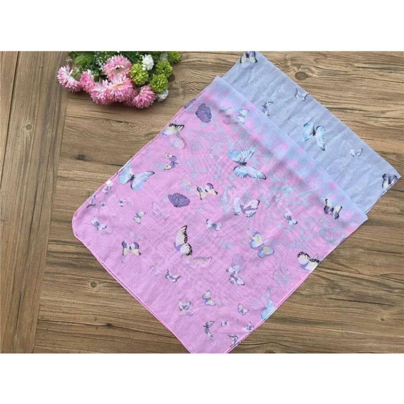Spring and Summer Women's Chiffon Printed Scarf Sun Protection Thin Silk Scarf Shawl Beach Butterfly Scarf
