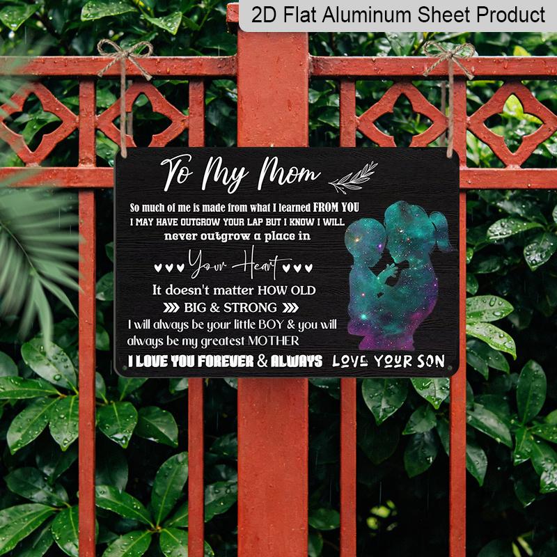 2D Flat, 1pc "To My Mom" Aluminium Sign 8x12 Inch - Galaxy Mother & Son Silhouette Design, Sentimental Love Quote, Mother's Day Gift From Son, Home