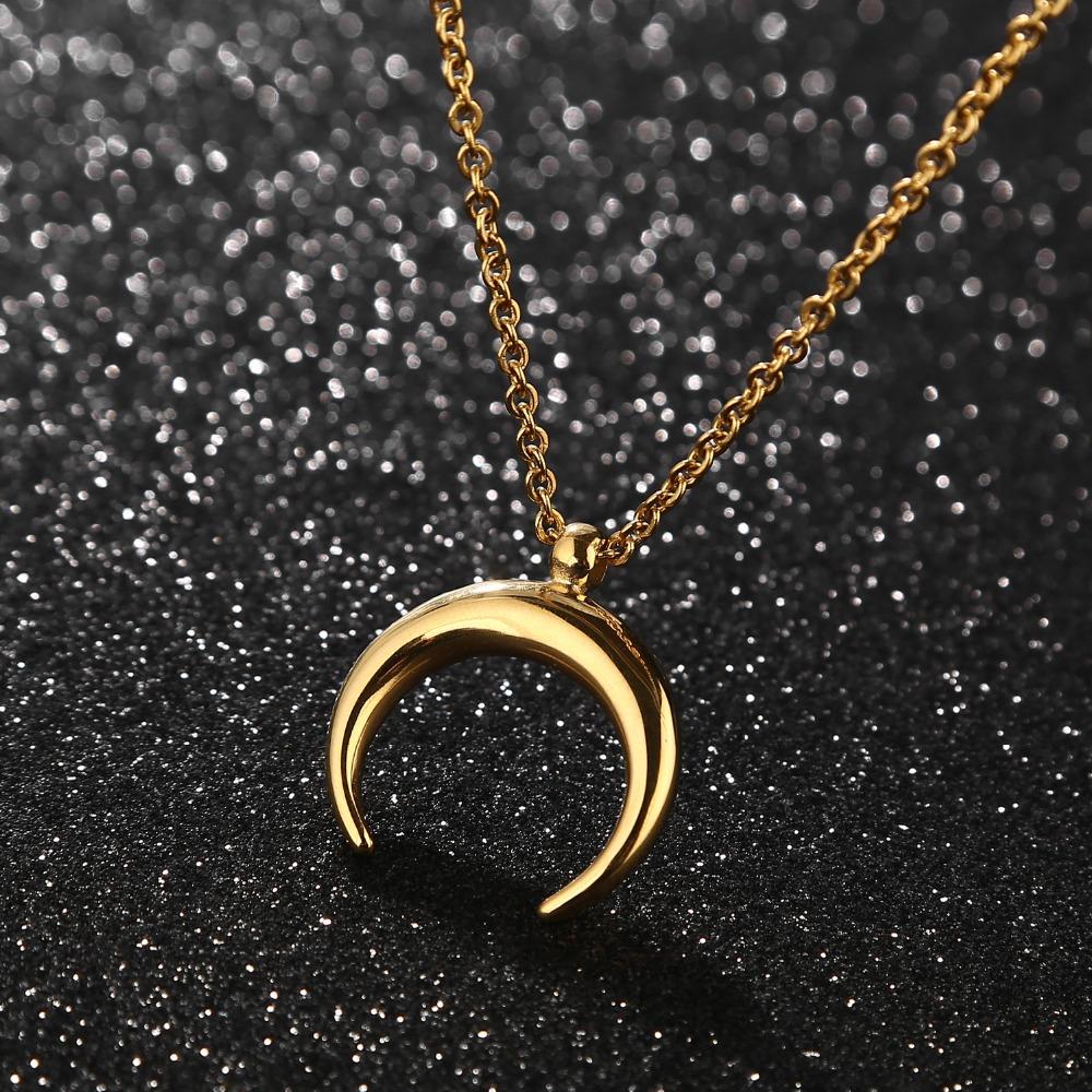 50cm Exquisite Stainless Steel OX Moon Necklace Half Moon Necklaces Pendants DIY Gift Jewelry