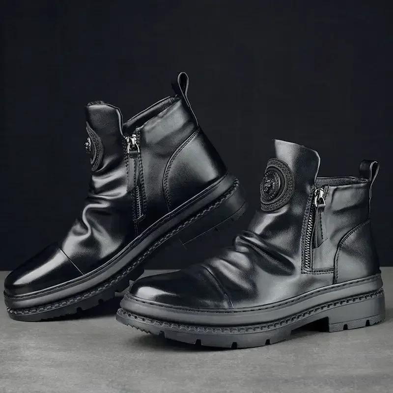 Мужская обувь черного цвета на молнии Теплые зимние мужские ботинки Обувь Низкая цена — фото 4