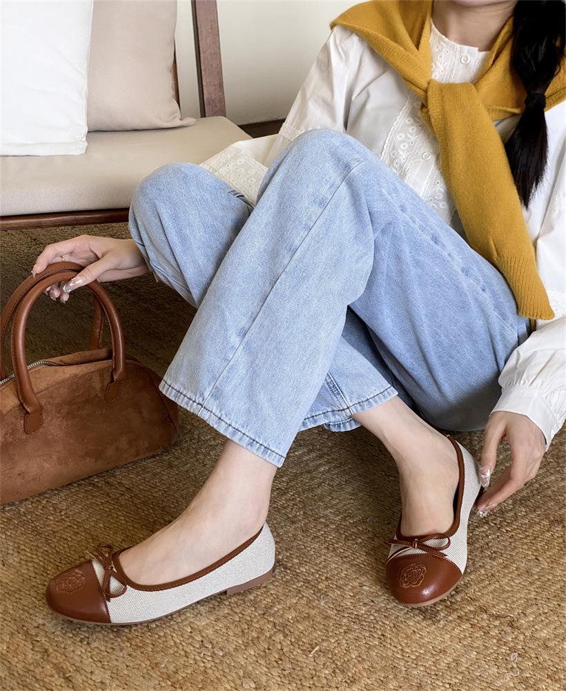 High version 25 new Xiaoxiangfeng flat-soled single shoes women's bow comfortable lazy shoes Fragrant grandma low-heeled ballet shoes