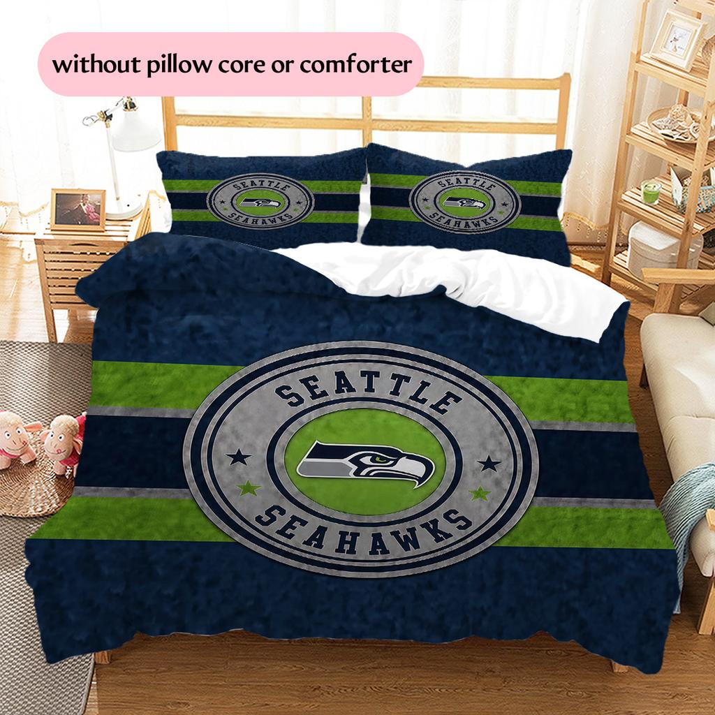 Seattle Seahawks Pattern Bedding Quilt Set  Home Decoration  Gift (1 * Duvet Cover + 2 * Pillowcase  Without Core).xwn