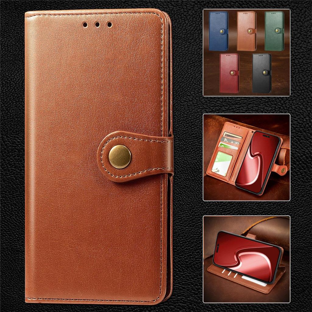 Leather Wallet Flip Case for VIVO Y400 Y300T Y300I Y05 Y04 Y03 Y02 Y02S Y02A Y02T Card Holder, Kickstand, Vintage Button Closure