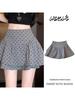 Women's Gray Polka Dot Ruffle Hem Midi Skirt - Irregular A-line High Waist, Petite Fluffy Short Skirt for Autumn.