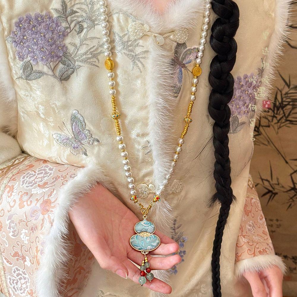 Luxus chinesischer Stil Halskette Quasten Bestickter Anhänger Halskette Hanfu Accessoires