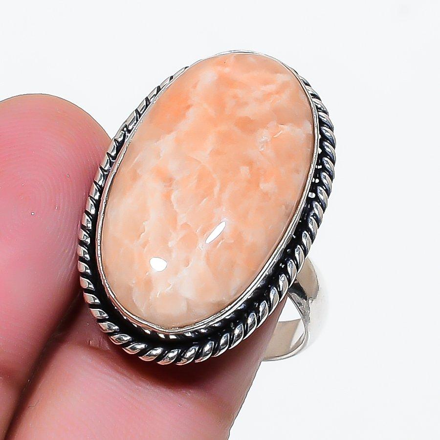 Natural Orange Aventurine Gemstone 925 Sterling Silver Jewelry Ring Size 9 AR-17801