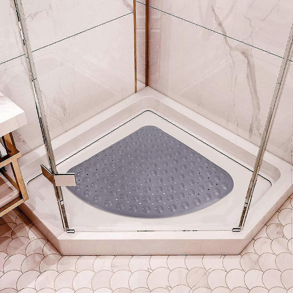 Non-slip Shower Mat For Bathtub With Drainage Port For Shower Or Tub, Pvc Triangle Bath Mat 54 X 54 Cm, Gray