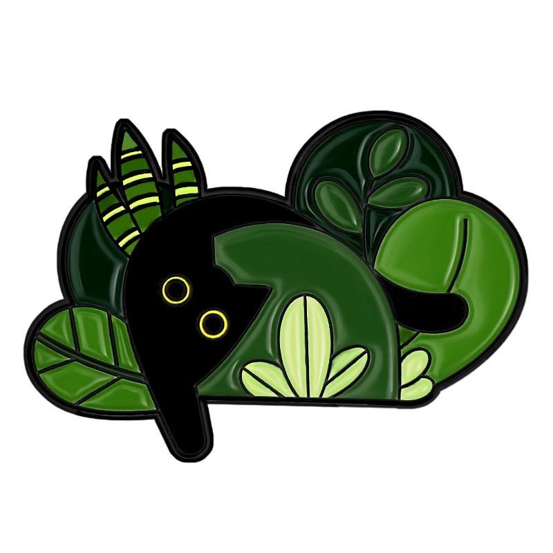 Black Cute Cat Brooch Set With Delightful Floral And Plant Motifs Perfect For Fall Fashion