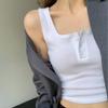 Tank Top Button Ribbed Crop Tops Women Summer Camis U-neck Camisole Fashion Casual Tube Female Sleeveless