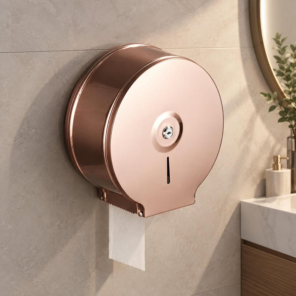 Wall-Mounted Jumbo Roll Dispenser with Locking Cover Large Capacity Toilet Paper
