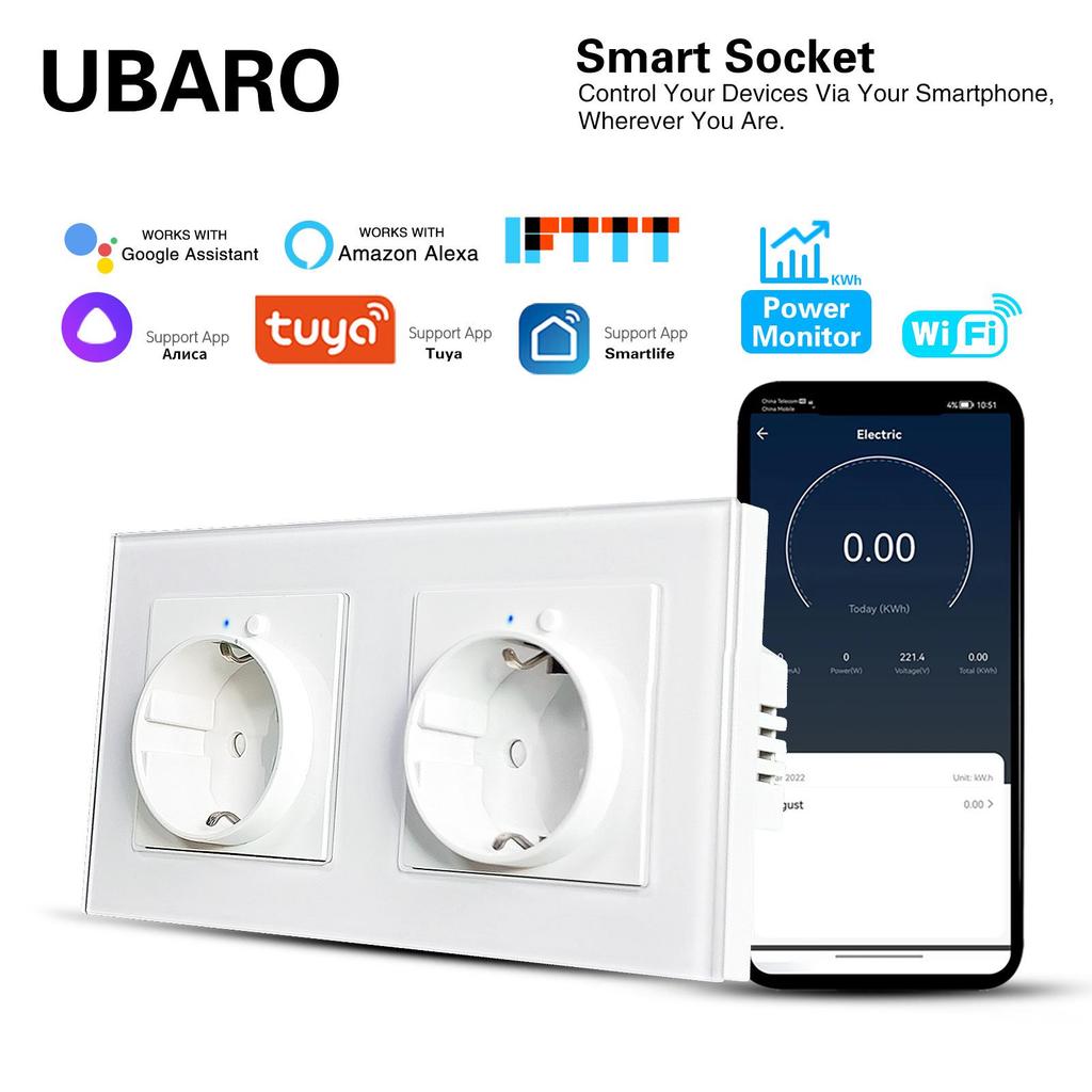 Model 153 Smart WiFi Wall Socket with Tempered Glass Panel - Alice Voice App Compatible