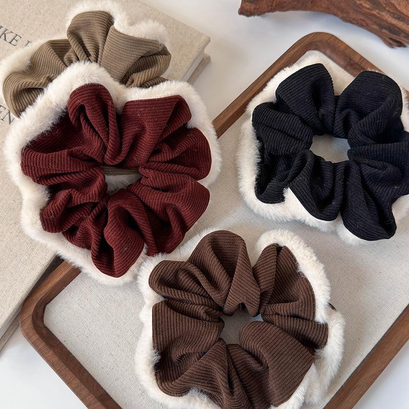 Autumn Winter Retro Corduroy Hairy Large Hair Scrunchies Headbands Women Girl Temperament Hair Rope Rubber Band Hair Accessories