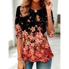 Women's Long Sleeve Crew Neck Pink Floral Glitter Print Casual T-Shirt, Regular Tops for Spring Summer Daily Party Wear