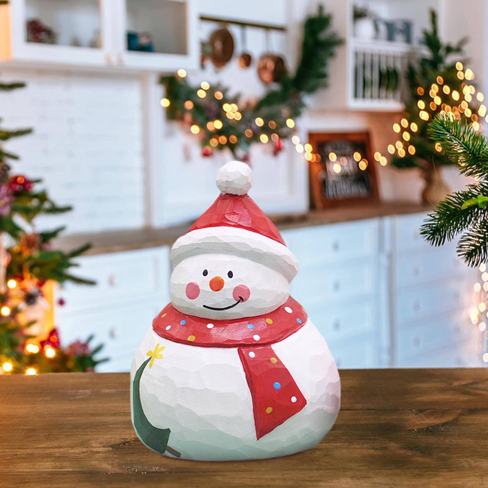 

Santa Claus Doll Christmas Artwork Snowman Sitting Statue Navidad Decor Wood Carving Noel Gifts Snowman