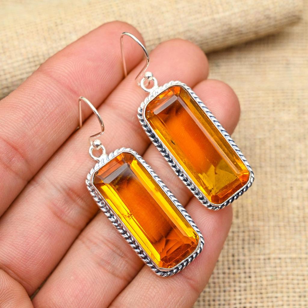 Honey Topaz Gemstone Handmade 925 Solid Sterling Silver Jewelry Earrings For Women